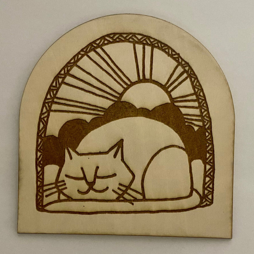 Engraved Basswood Decoration Cat