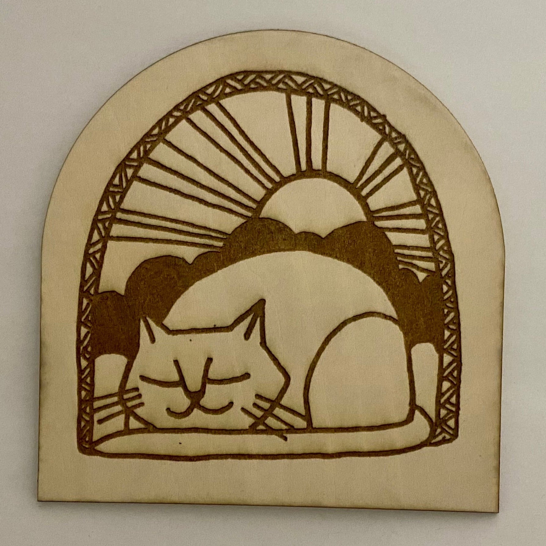Engraved Basswood Decoration Cat